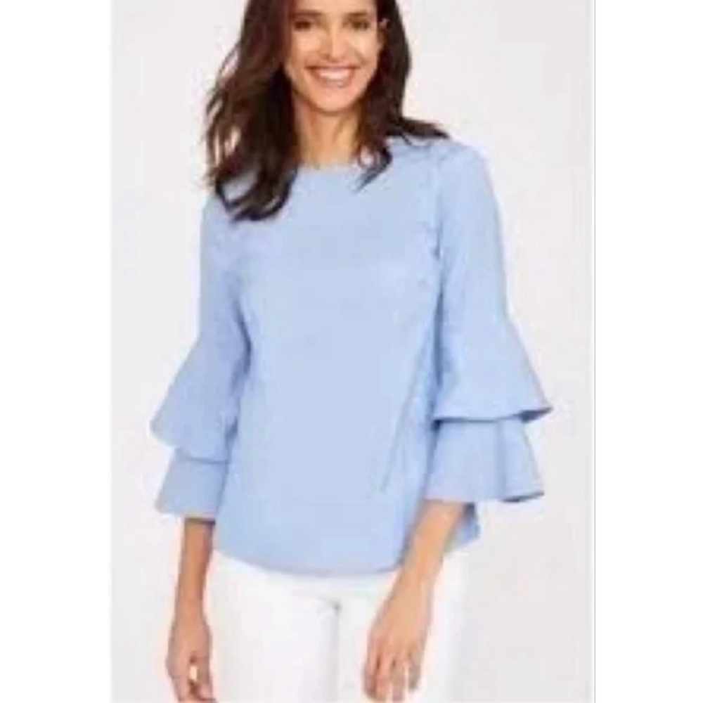 J. McLaughlin Tiered Flare 3/4 Sleeve Cotton Top S